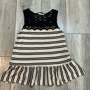 Free People Dress XS Black Lace Sleeveless‎ Striped Ruffle Hem Casual Summer